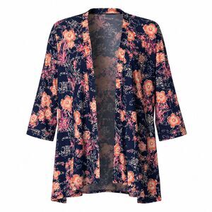 LuLaRoe Floral Kimono Style Cover Up or Cardigan Size Large Blue/Orange Casual